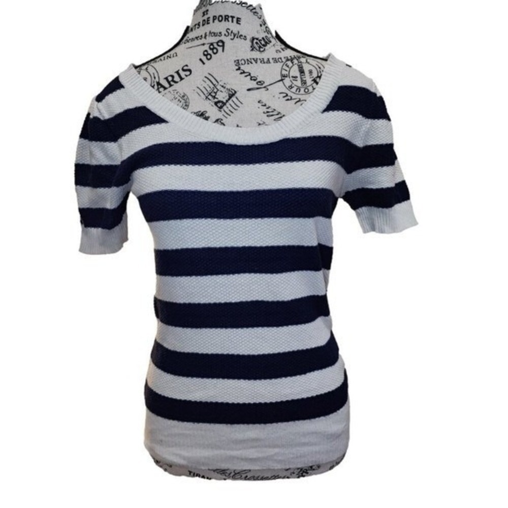 Forever 21 Blue White Striped Short Sleeve Sweater Size M Nautical Preppy